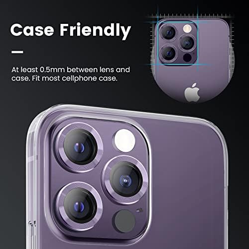 Tensea [3+3 יחידות לאייפון 14 Pro - iPhone 14 Pro Max Protector Lense, 9 שעות גן מצלמה מזג זכוכית מזג טבעת מתכת